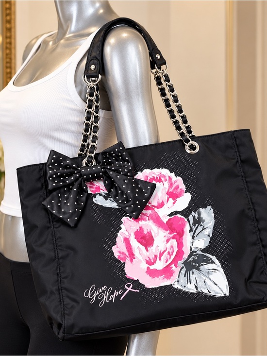 White House Black Market Handbags - White House Black Market Give Hope Floral Tote Bag Bow Chain Strap